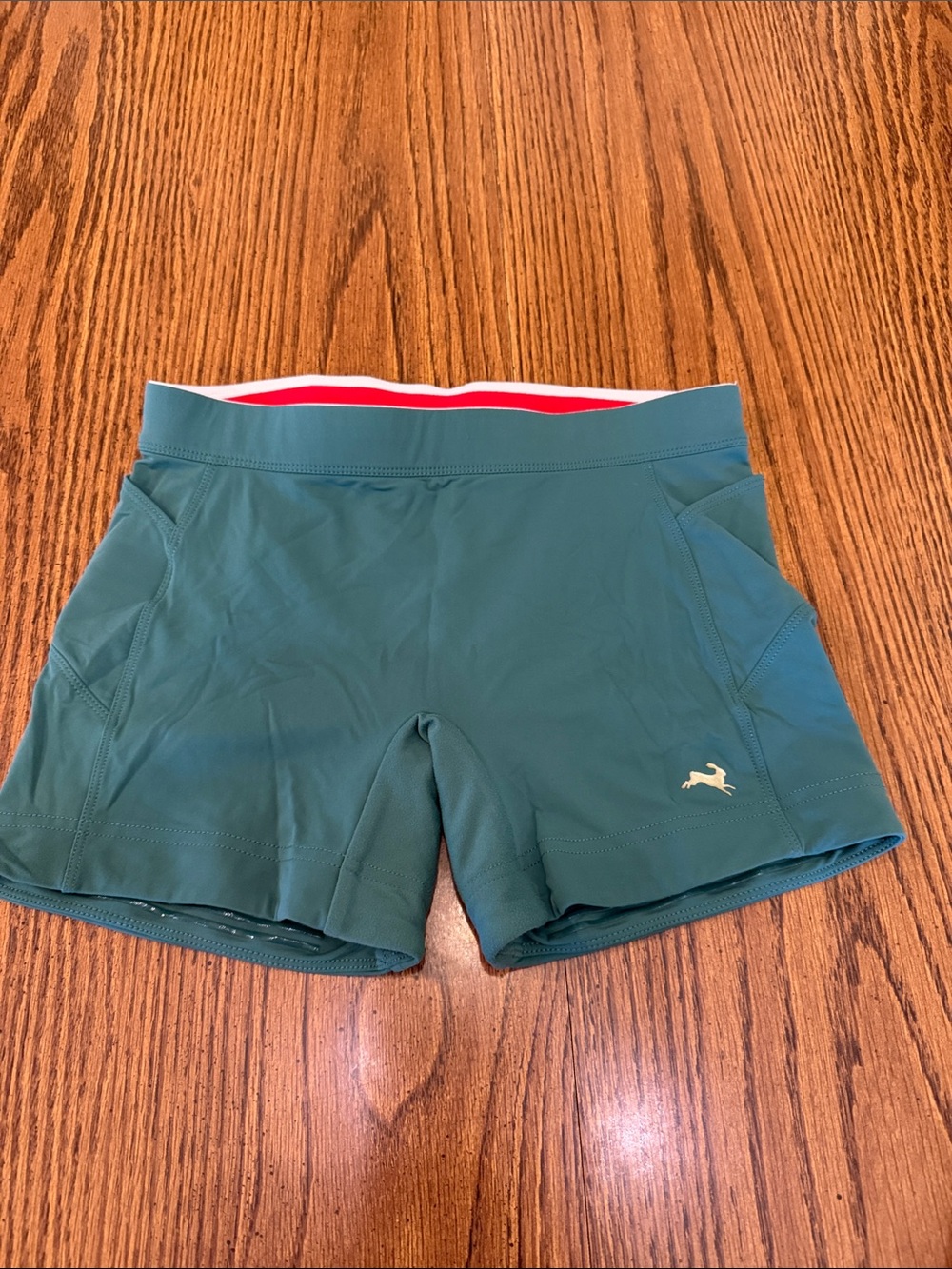 Tracksmith Teal Athletic Shorts with White & Red Waistband size Small